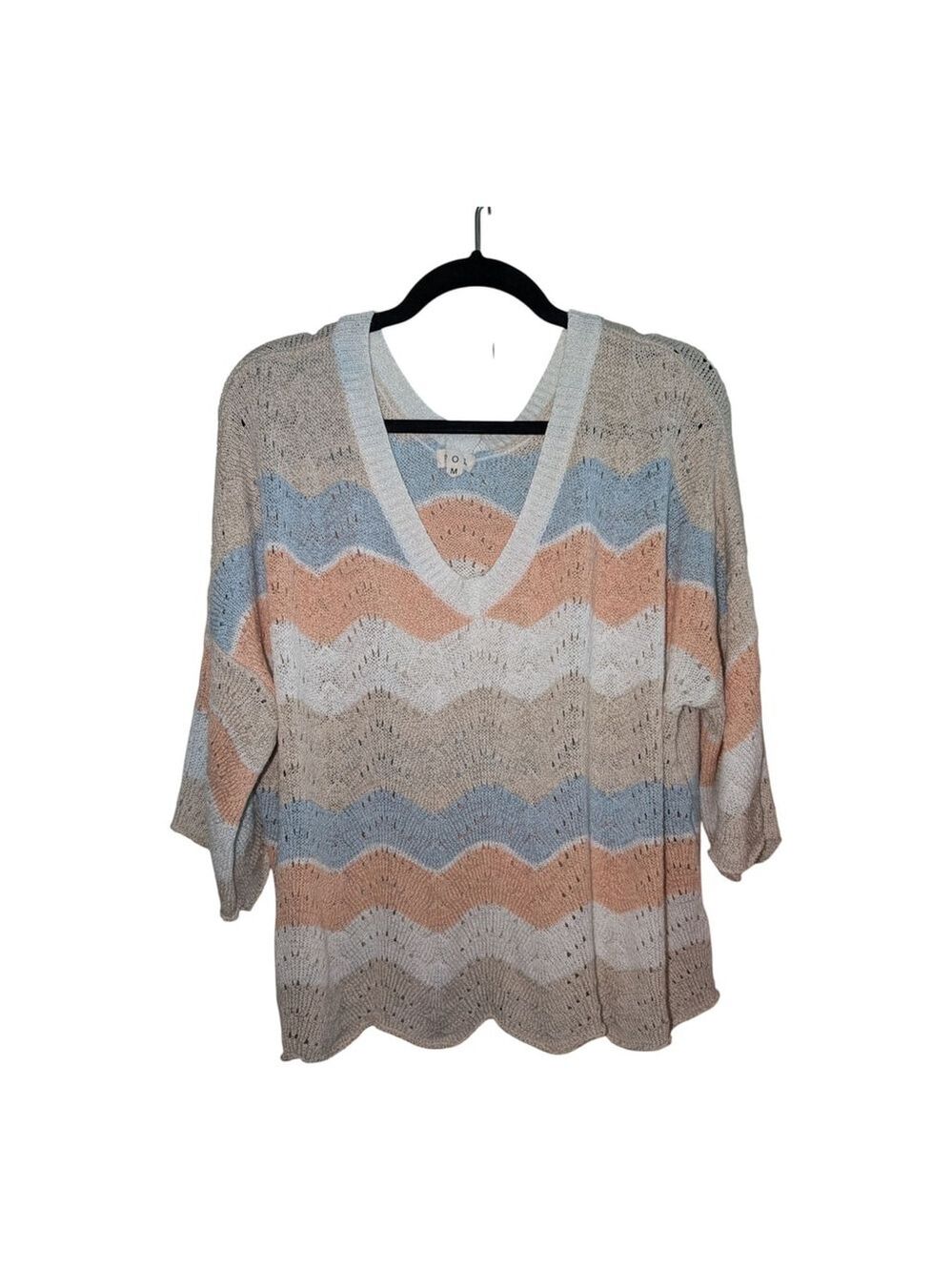 POL Pastel Scallop Knit Oversized V Neck Sweater Med - Picture 2 of 8